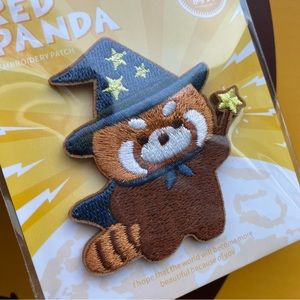 Wizard Red Panda with Star Wand Embroidery Pin for Halloween Witch Hat Patch Art